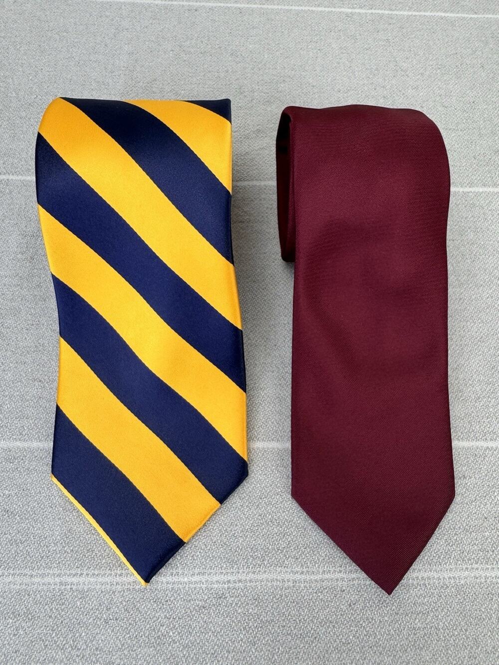 Bundle Of 2 Men’s Neckties Tiemart Bespoke Navy Blue Golden Yellow Stripe Maroon